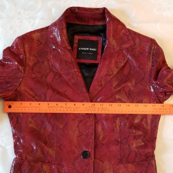 Andrew Marc Red Snakeskin Leather Jacket - Picture 4 of 8